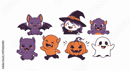 Adorable Halloween Characters - A Collection of Cute Cartoon Creatures.
