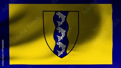 Slow Motion Waving Flag of Flin Flon Canada Close Up