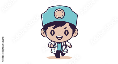 Cheerful cartoon doctor running with a friendly smile, ready to help.