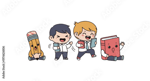 Cheerful Cartoon Characters Celebrating Education and Academic Success.