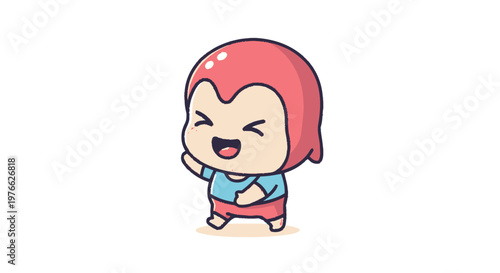 Cheerful Cartoon Character Waving Hand and Smiling Happily.