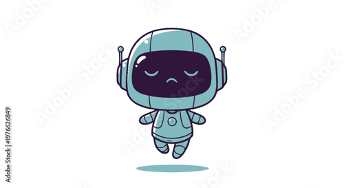 Adorable Cartoon Robot Floating in Space with Antennae and Cute Expression.