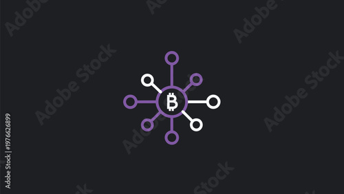 Bitcoin Cryptocurrency Digital Network Concept with Connected Nodes on Dark Background.