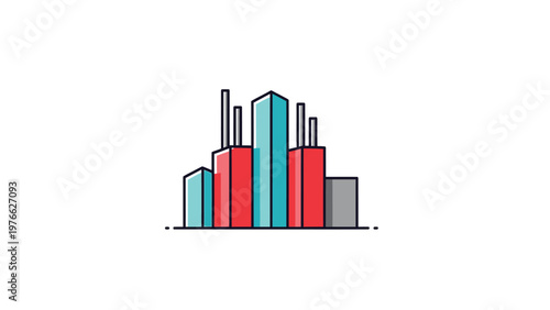 Colorful modern city skyline illustration against a white background.