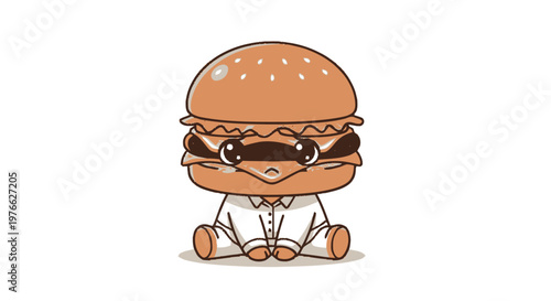 Adorable Cartoon Burger Character in a White Shirt and Pants.