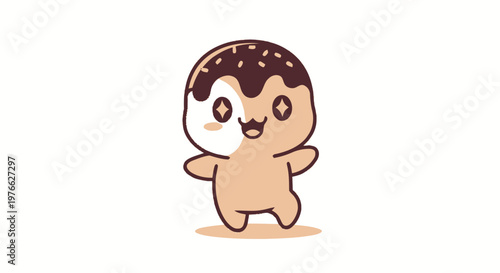 Adorable Cartoon Character with Happy Expression and Cheerful Pose.