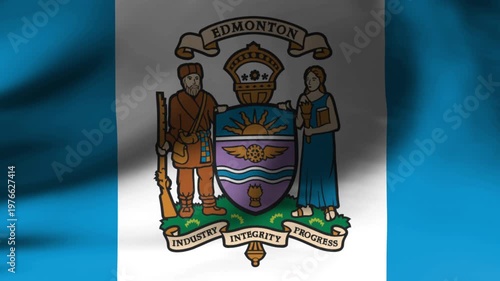 Edmonton City Flag Waving in Slow Motion Close Up