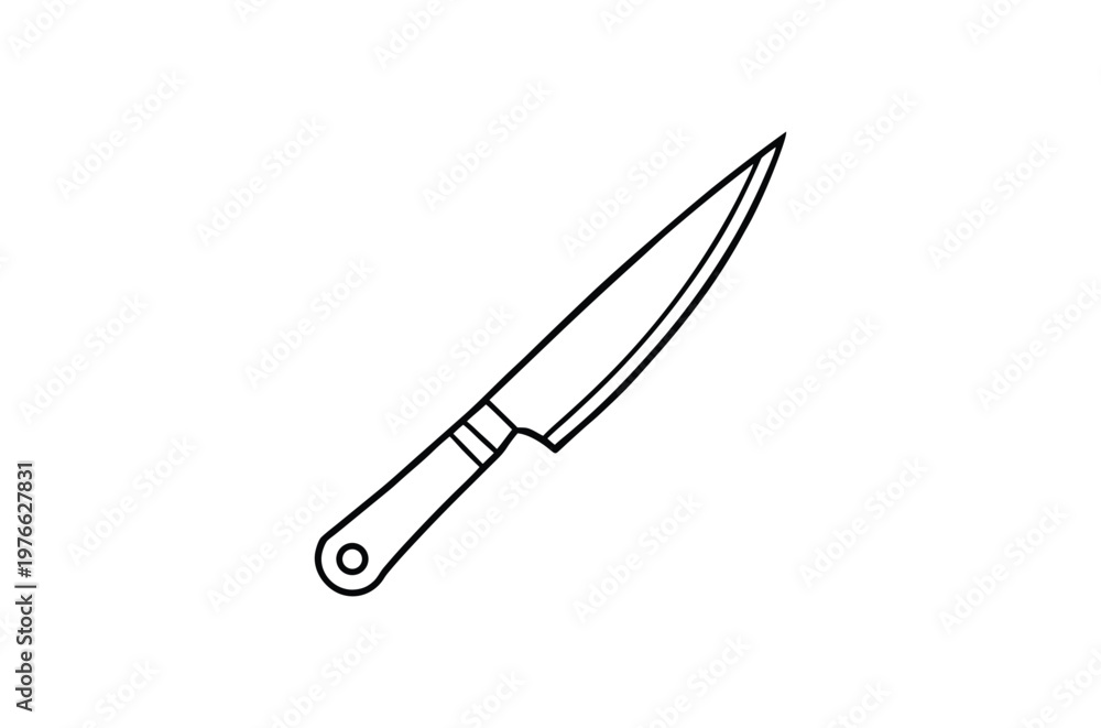 Fototapeta premium Simple line drawing of a kitchen knife on a white background