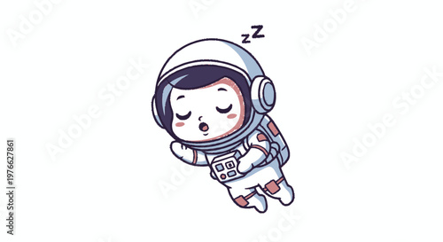Cute Cartoon Astronaut Sleeping Peacefully in Outer Space.