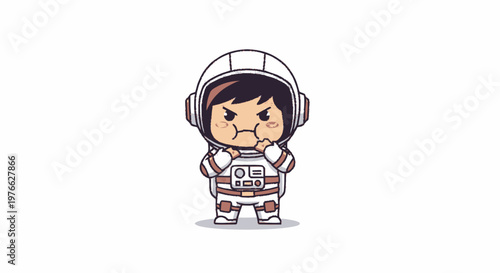 Cute Cartoon Astronaut with Angry Expression and Puffed Cheeks.