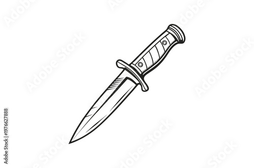 Detailed sketch of a hunting knife with a wood handle and sharp blade