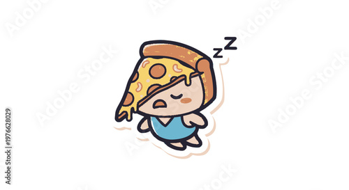 Cute Cartoon Character Sleeping with Pizza Slice on Head.