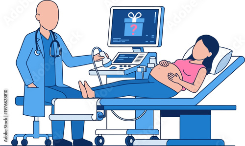 Medical Examination Scene with Doctor and Patient Using Ultrasound Device