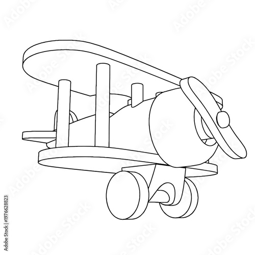 Outline for Coloring of Vintage Airplane Plane Child Toy with Propeller. Vector Illustration.