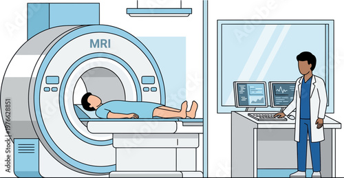 Medical Imaging Procedure with MRI Scanner and Healthcare Professional