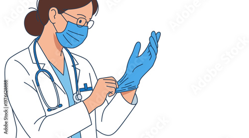 Medical Professional Putting on Blue Gloves and Mask for Healthcare