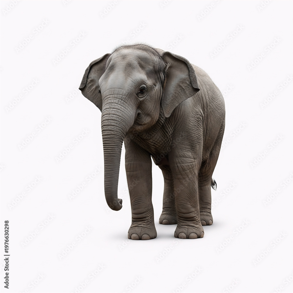 Fototapeta premium Young Asian elephant calf standing alone in soft natural light, minimalist wildlife portrait