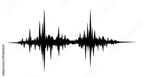 Abstract black sound wave graphic representing audio signal music rhythm and digital frequency on a clean white