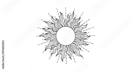 Celestial sunburst illustration with radiating lines and flame like rays evoking cosmic energy astrology and mystical