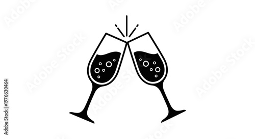 Two elegant champagne flutes clinking together creating a celebratory toast with sparkling bubbles and effervescence