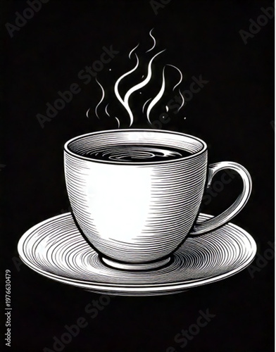 Steaming Cup of Coffee on a Saucer.