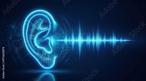 Illustrating hearing health concepts, this image depicts a stylized ear with an energetic soundwave, ideal for screening and audio loss assessment.