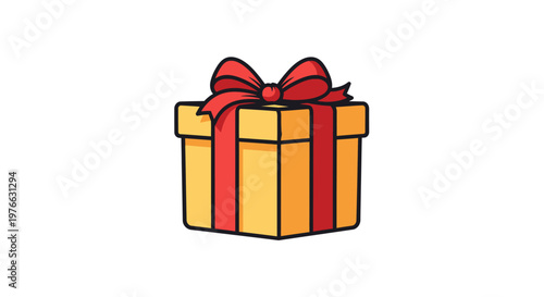 A beautifully wrapped gift box with a vibrant red ribbon and bow, ready for celebration.