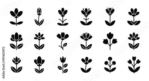 A collection of 16 different flower silhouettes