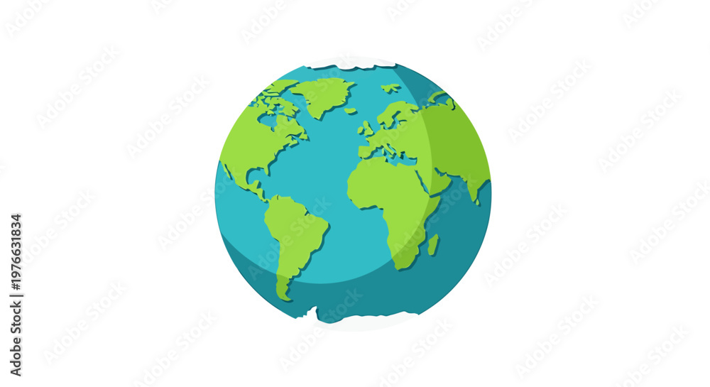 Fototapeta premium Cartoon Earth Globe Depicting Continents and Oceans on White Background.