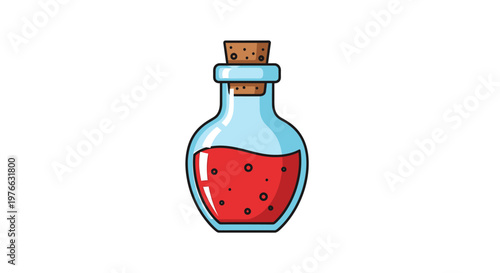 A vibrant potion bottle with a cork stopper, filled with a mysterious red liquid.