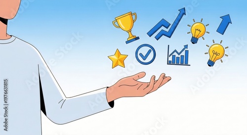 Business Success and Growth Icons Concept with Hand Illustration