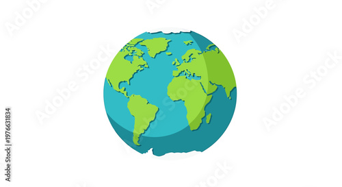 Cartoon Earth Globe Depicting Continents and Oceans on White Background.