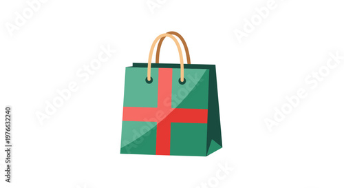 Green shopping bag with red cross design, perfect for gifts and presents.