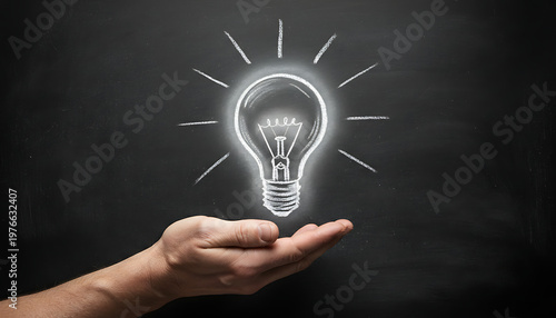 Lampu Ide Dilukis Dengan Kapur Dan Diperkenalkan Dengan Tangan, Creative concept illustration