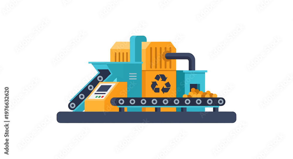 Naklejka premium Recycling plant illustration showcasing waste management and environmental sustainability.