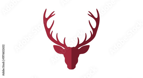 Red deer head silhouette with antlers on a white background, minimalist design.