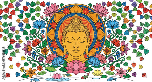 Buddha purnima illustration silhouette on white background