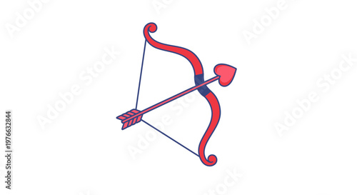 Valentines Day bow and arrow with a heart-shaped arrowhead.