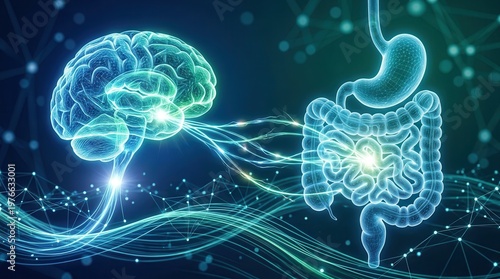 Conceptual image showing the expansive network of neural connections within the gut-brain axis, uniting brain and intestines.