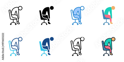 Workplace burnout icons set multiple style collection. Editable stroke 
