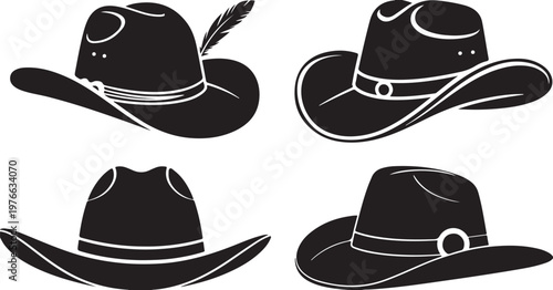 cowboy hat outline silhouettes set western headwear vector art