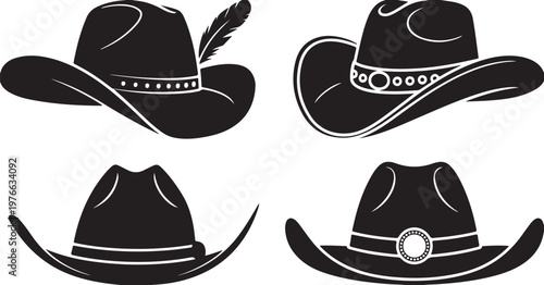 cowboy hat icons black silhouettes western headwear variations