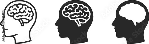 brain anatomy icon set three side profiles with brain illustrations