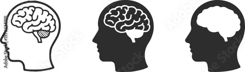 brain profile vector trio showing abstraction stages for concept art