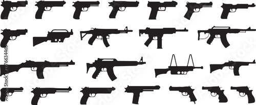 gun silhouettes vector icon set side profile weapon outlines collection
