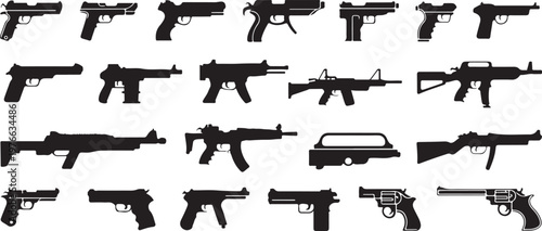 gun silhouettes collection side profile icons vector illustration set