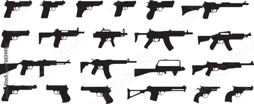 gun silhouettes comparison set vector icons side profile lineup