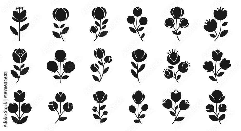 Fototapeta premium A collection of black flower silhouettes