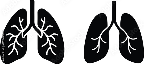 Minimal Lung Icons Set with Bronchial Tree Medical Illustration.