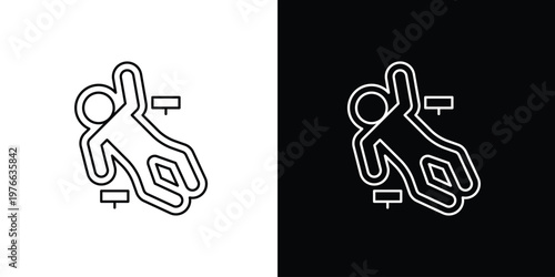 Crime scene illustration of a chalk outline of a deceased person on a white and black background